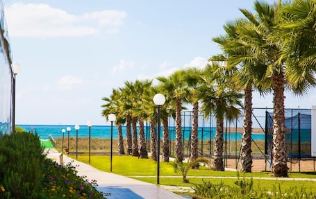 Private beach, sun loungers, beach umbrellas