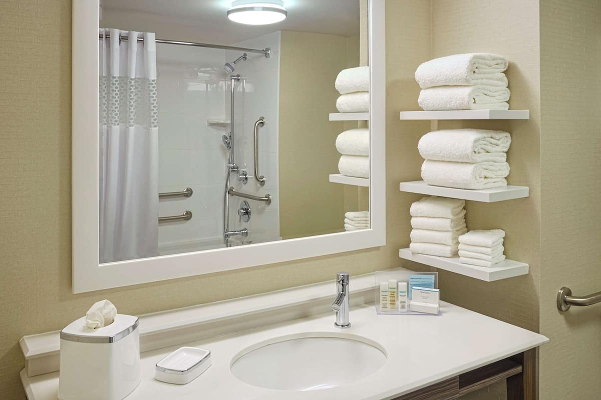 free toiletries, hair dryer, towels