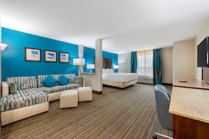 Suite, 1 King Bed with Sofa bed, Accessible, Non Smoking | Pillowtop beds, desk, iron/ironing board, free cribs/infant beds