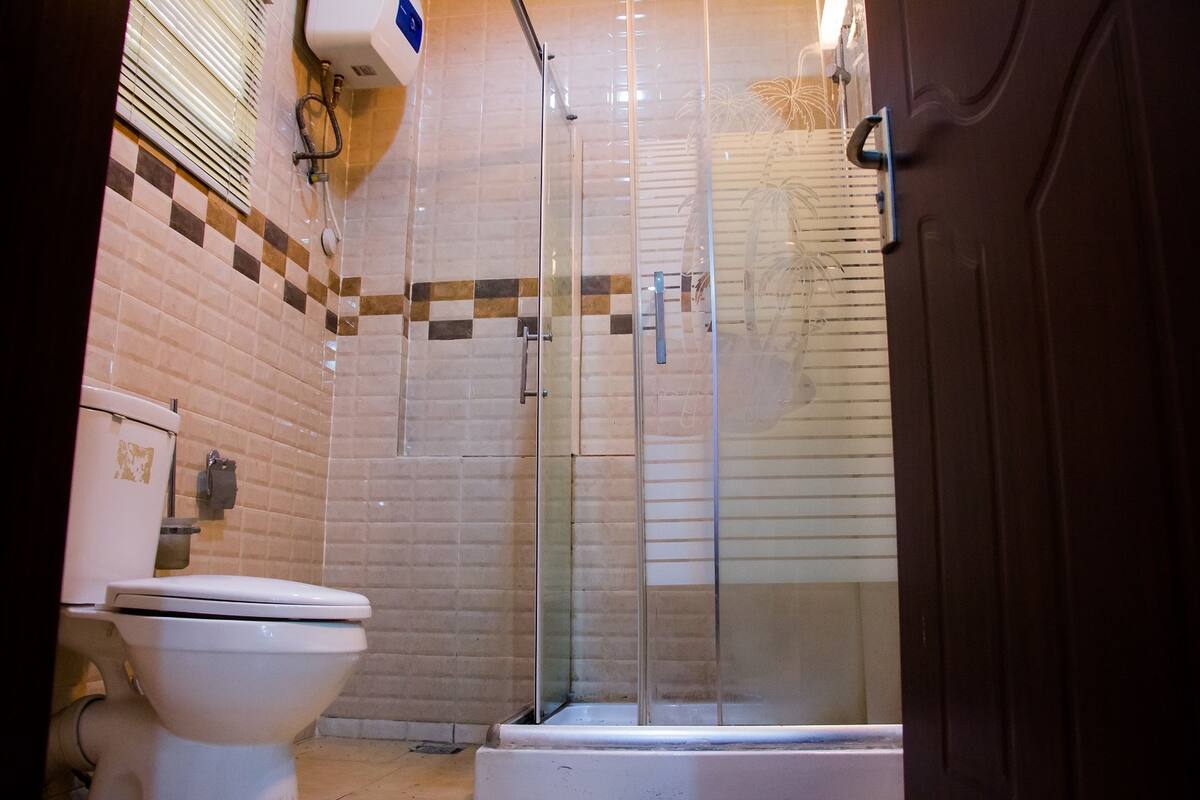 shower, free toiletries, hair dryer, towels