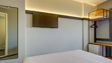 In-room safe, desk, laptop workspace, blackout curtains