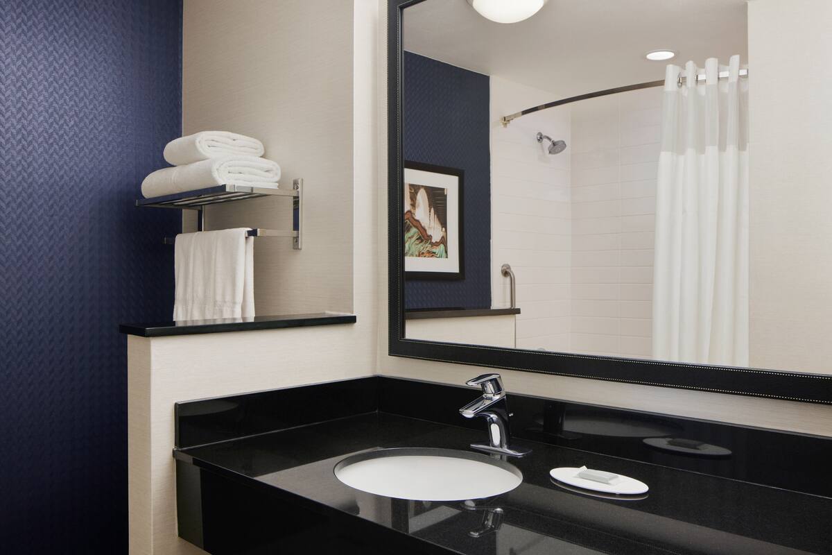 free toiletries, hair dryer, towels, soap