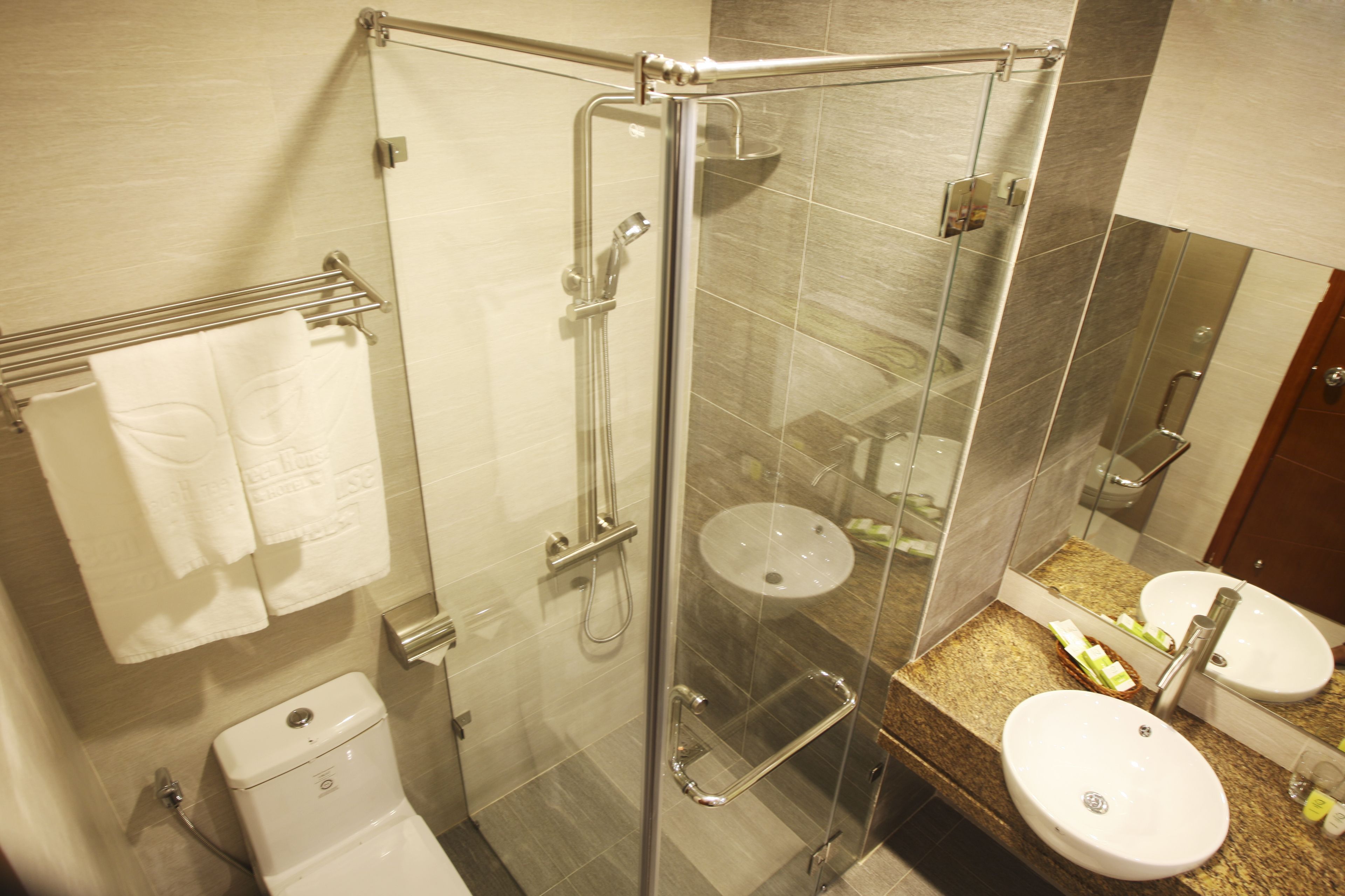 free toiletries, hair dryer, towels