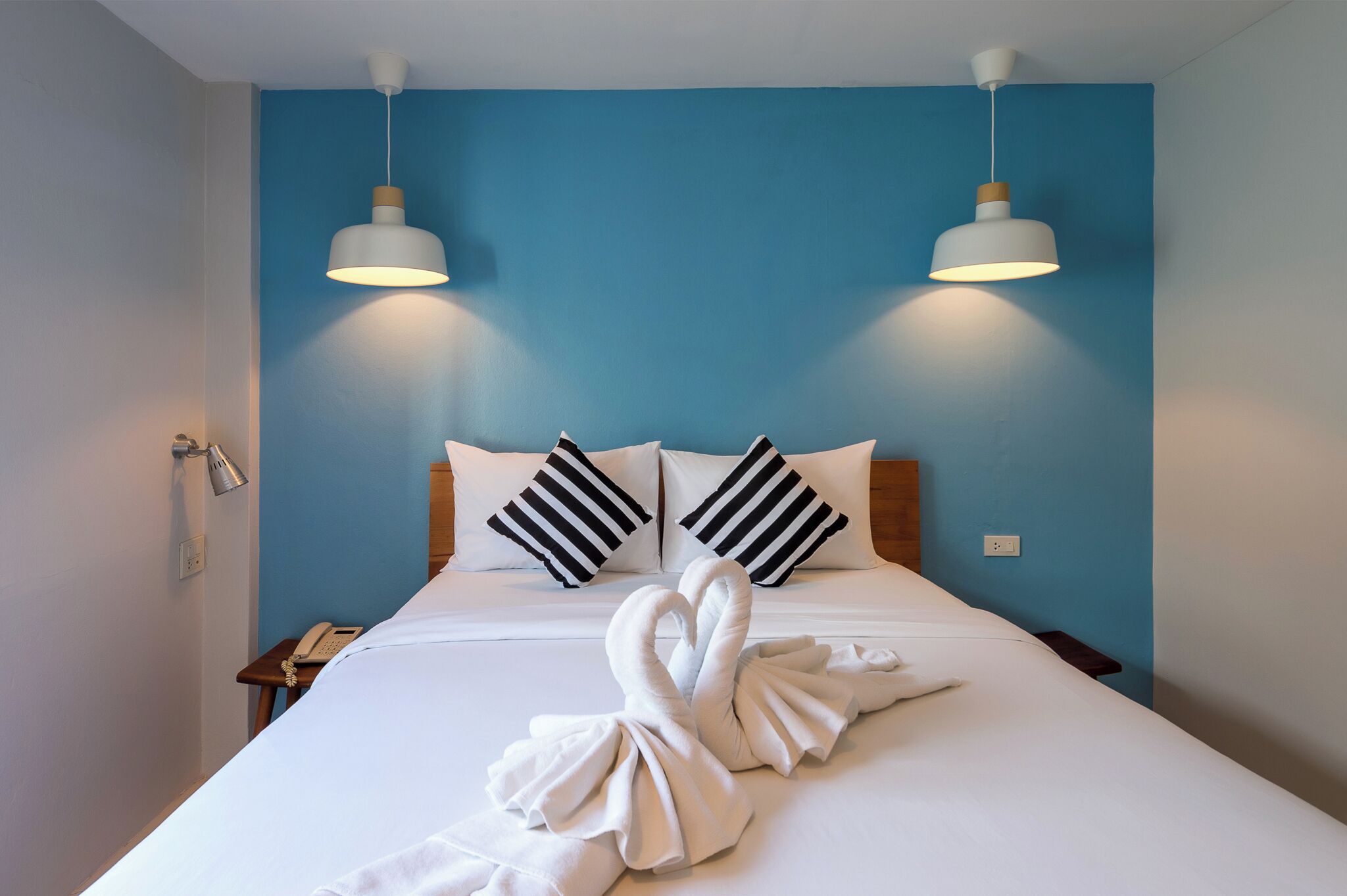 premium bedding, individually decorated, desk, laptop workspace