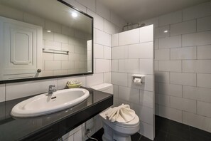 Superior Twin | Bathroom | Shower, hair dryer, towels, soap