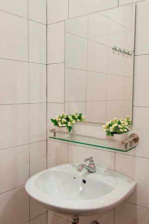 Shower, free toiletries, hair dryer, towels