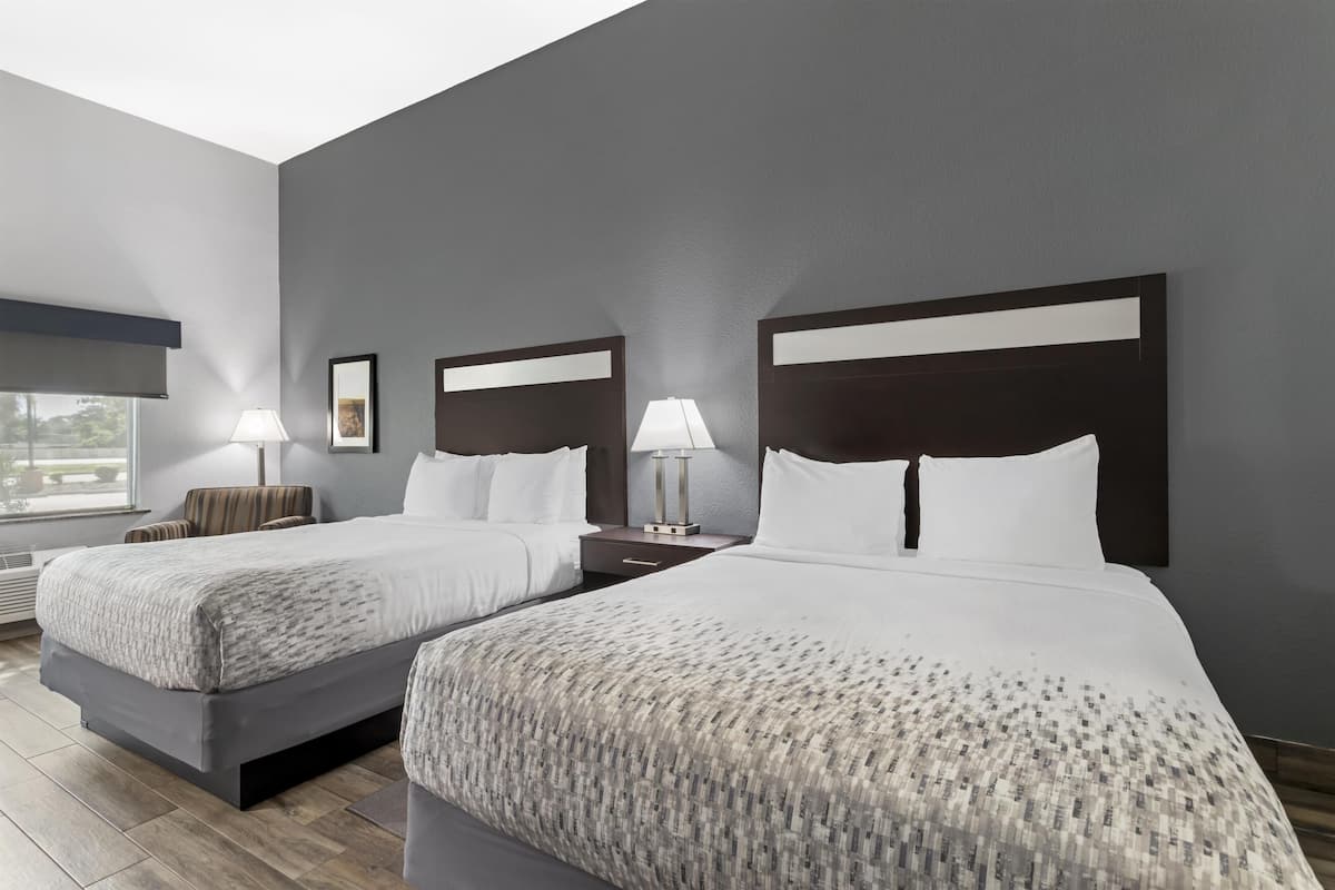 Pillowtop beds, desk, laptop workspace, iron/ironing board