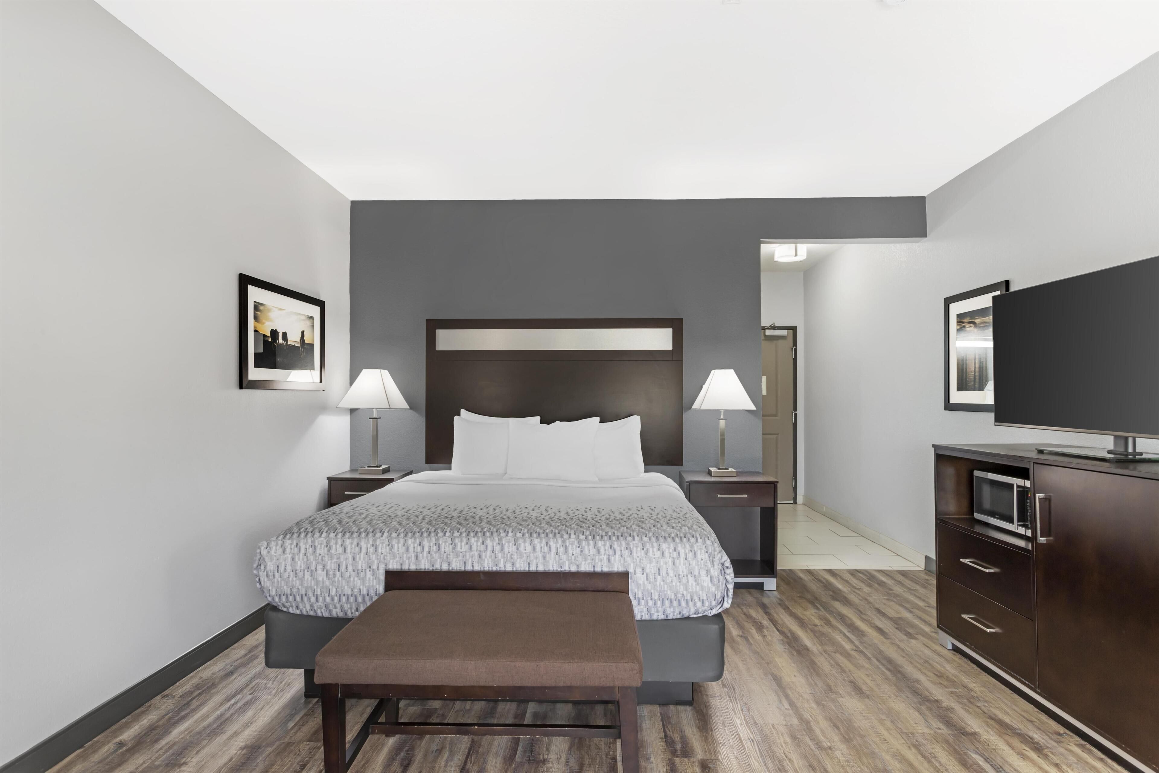 Standard Room, 1 King Bed, Non Smoking, Refrigerator & Microwave (Larger Room) | Pillowtop beds, desk, laptop workspace, iron/ironing board