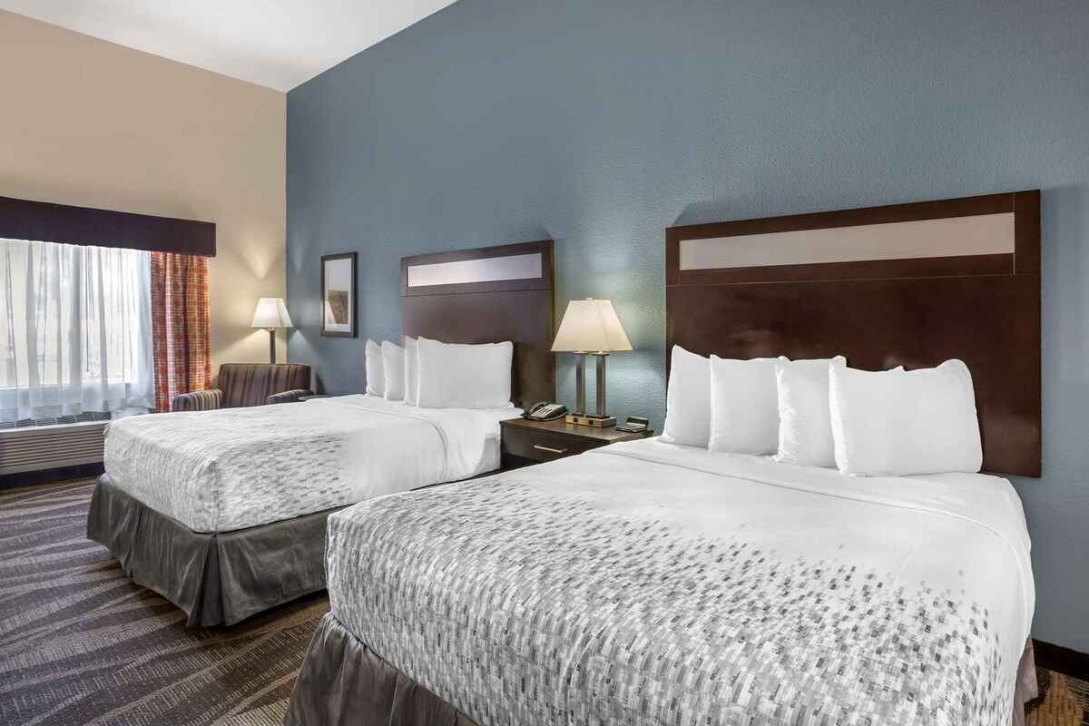 Pillowtop beds, desk, laptop workspace, iron/ironing board