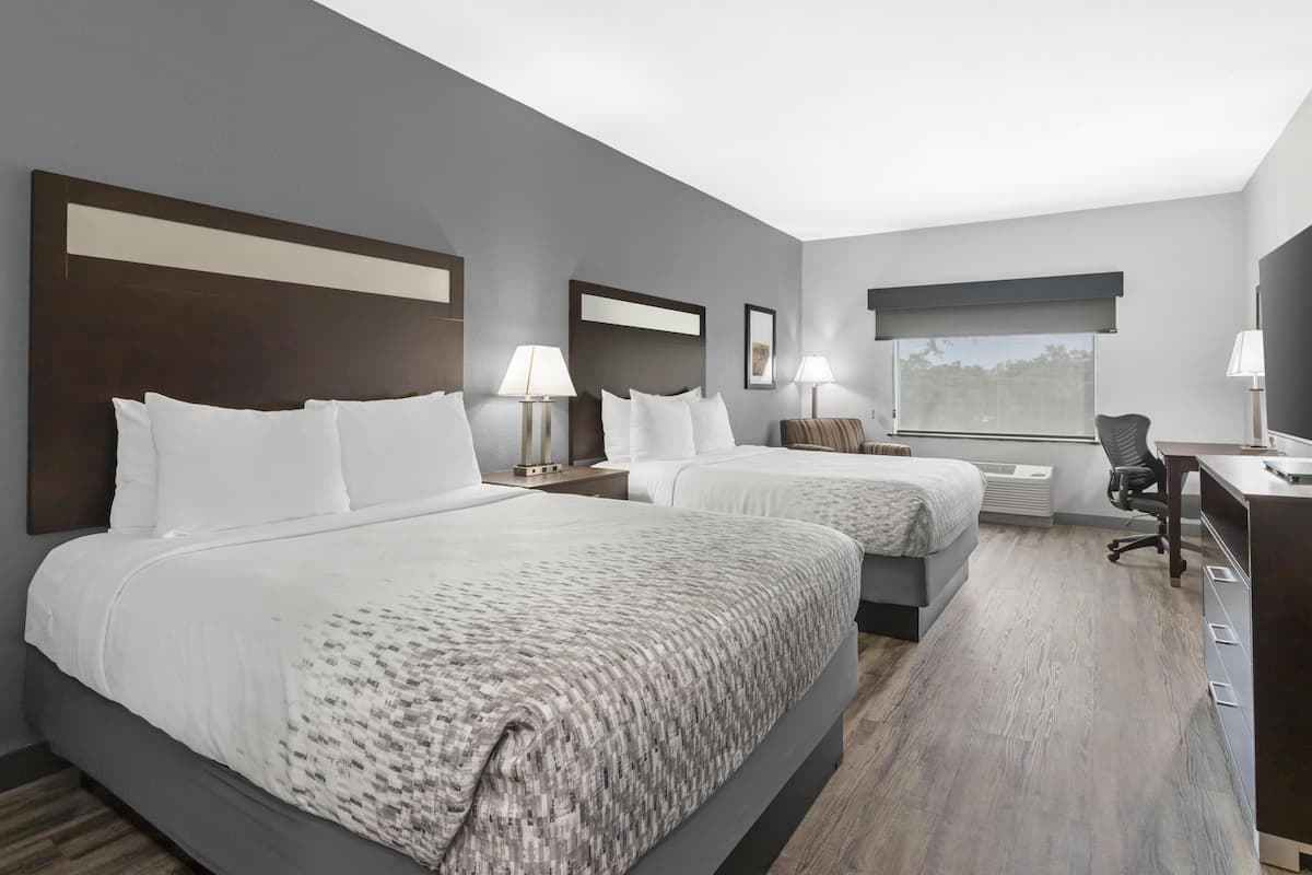 Pillowtop beds, desk, laptop workspace, iron/ironing board