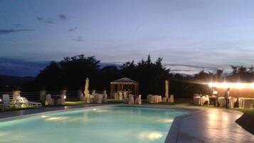 Außenpool, Sonnenschirme, Liegestühle