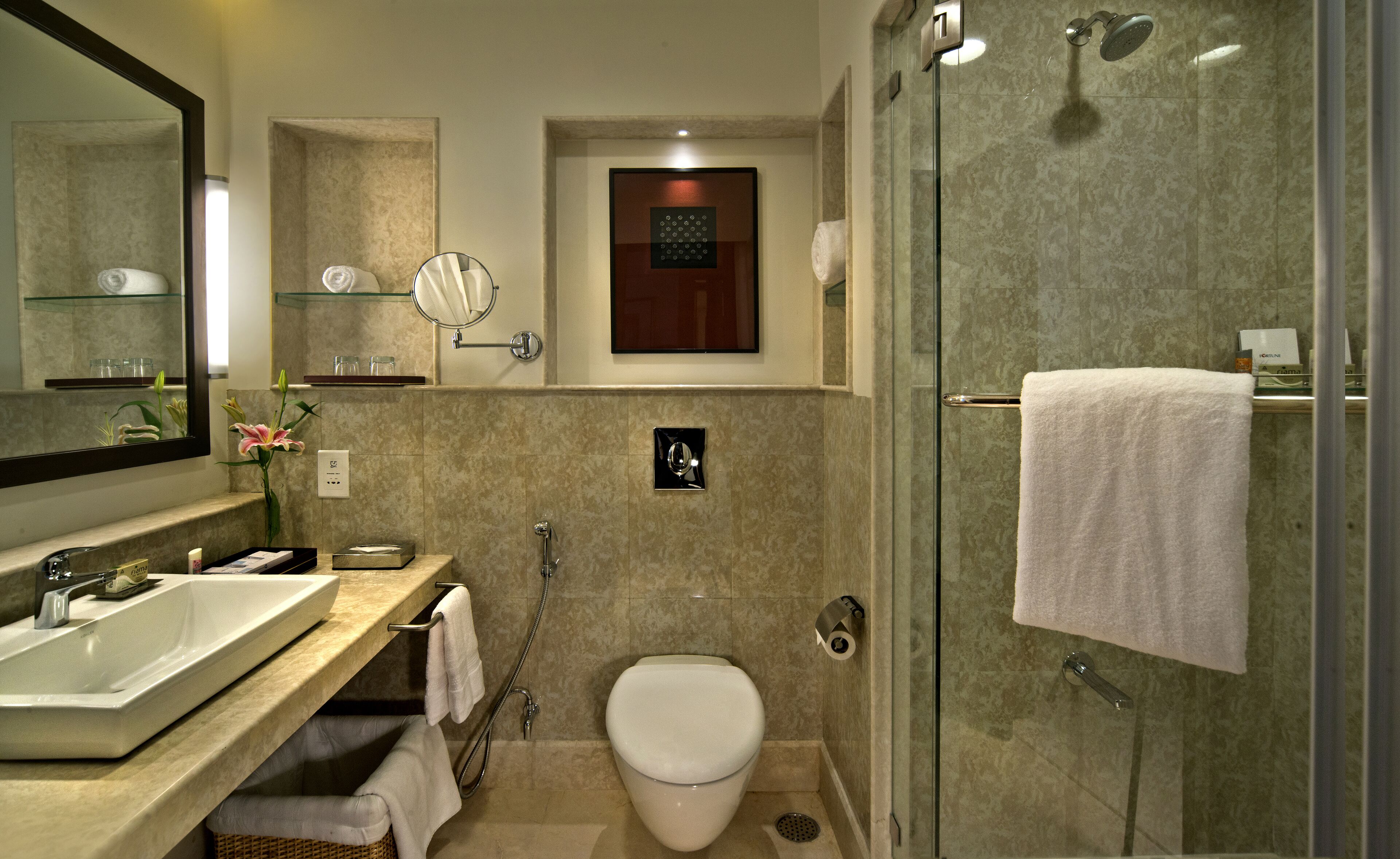 shower, free toiletries, hair dryer, dressing gowns