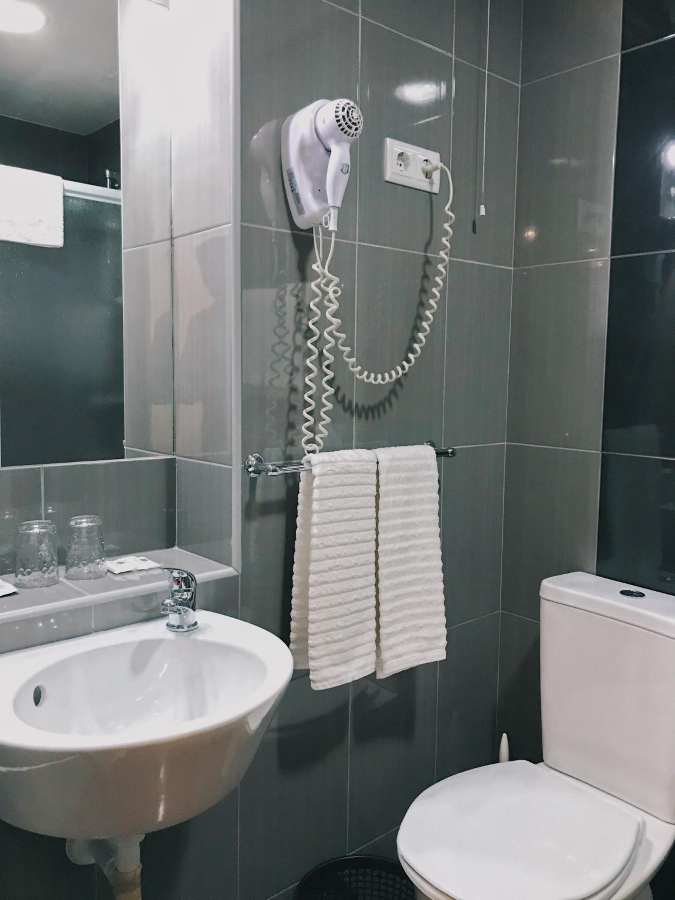 free toiletries, hair dryer, towels