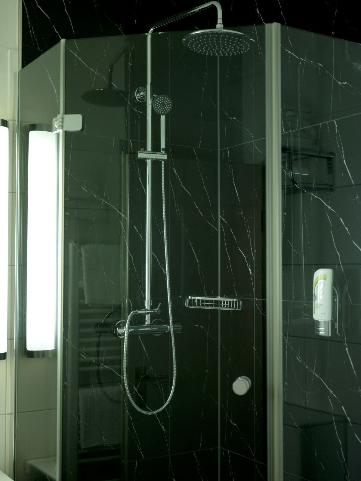 hair dryer, slippers, towels