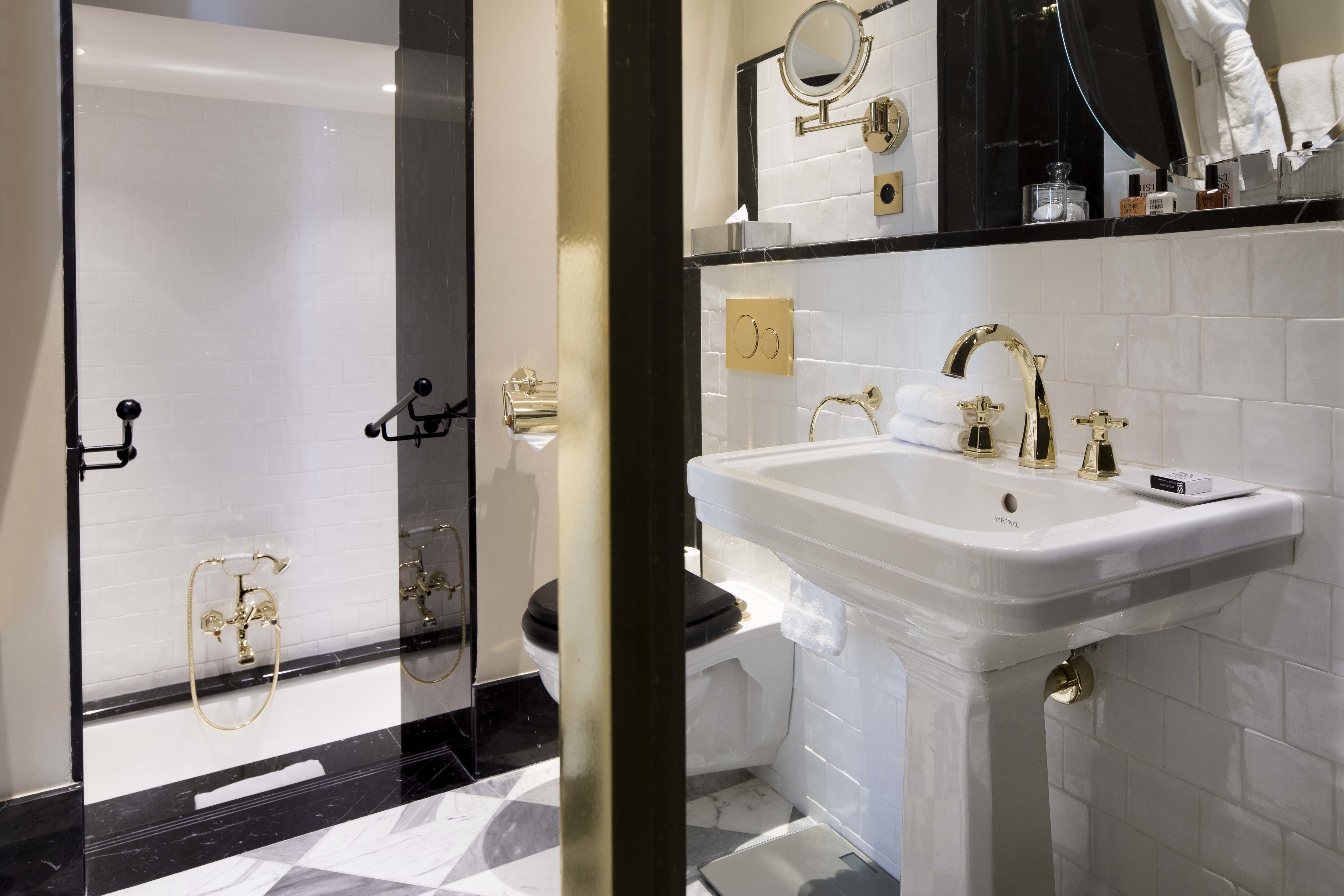 separate bathtub and shower, free toiletries, hair dryer, towels