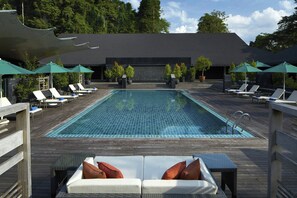 Outdoor pool, sun loungers