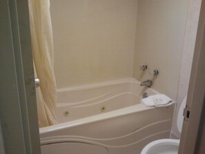 Combined shower/tub, hair dryer, towels