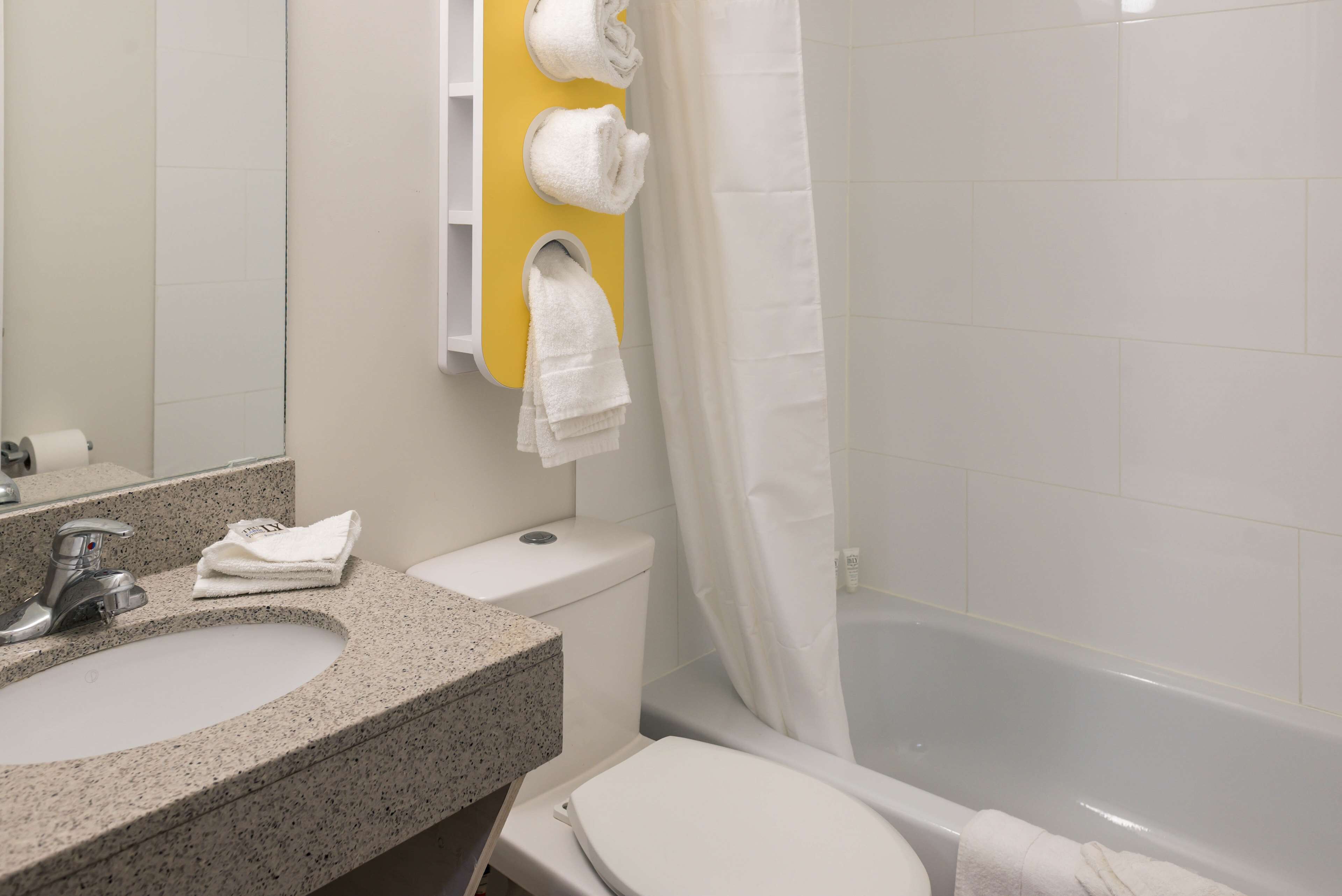 Combined shower/bathtub, free toiletries, hair dryer, towels