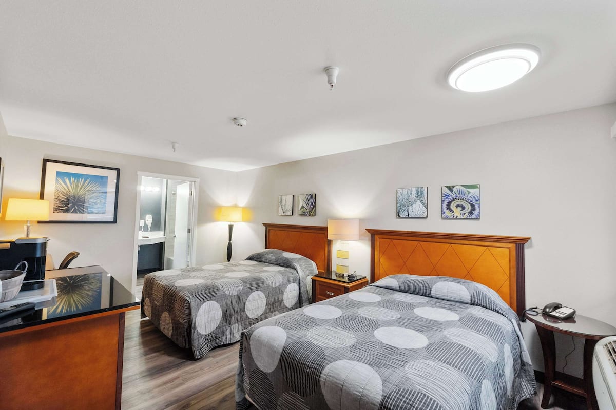 Room, 2 Double Beds, Non Smoking | Desk, iron/ironing board, bed sheets