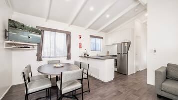 Family Villa | Private kitchen | Fridge, microwave, coffee/tea maker, electric kettle