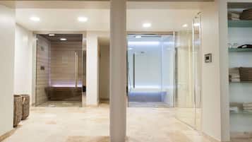 Sauna, steam room, body treatments, aromatherapy, deep-tissue massages
