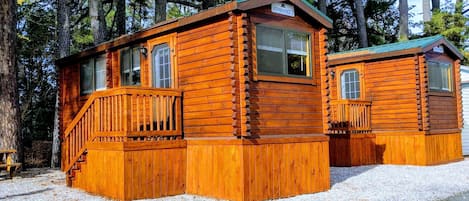 Log Cabin at Anvil Campground | Blackout drapes, iron/ironing board, free WiFi