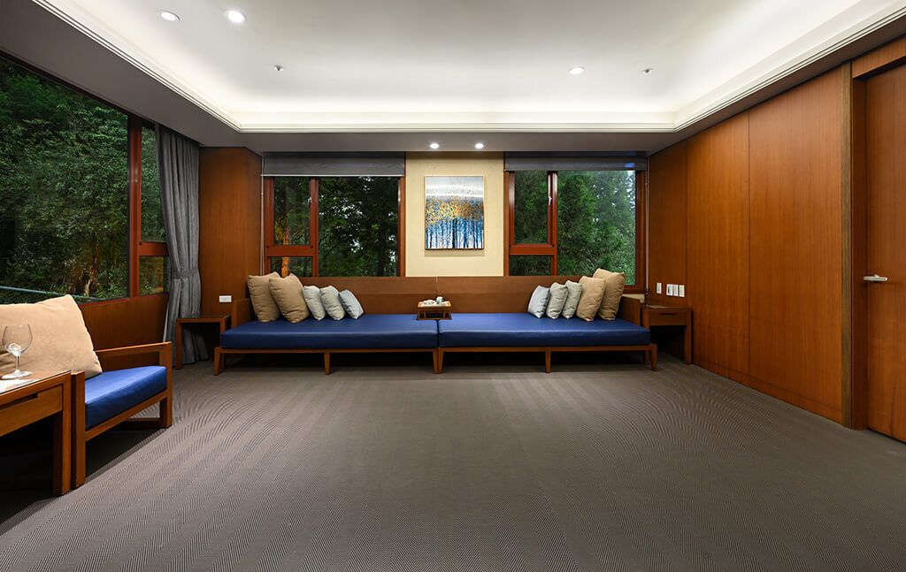 modern building-deluxe suite | living room | led tv, fireplace