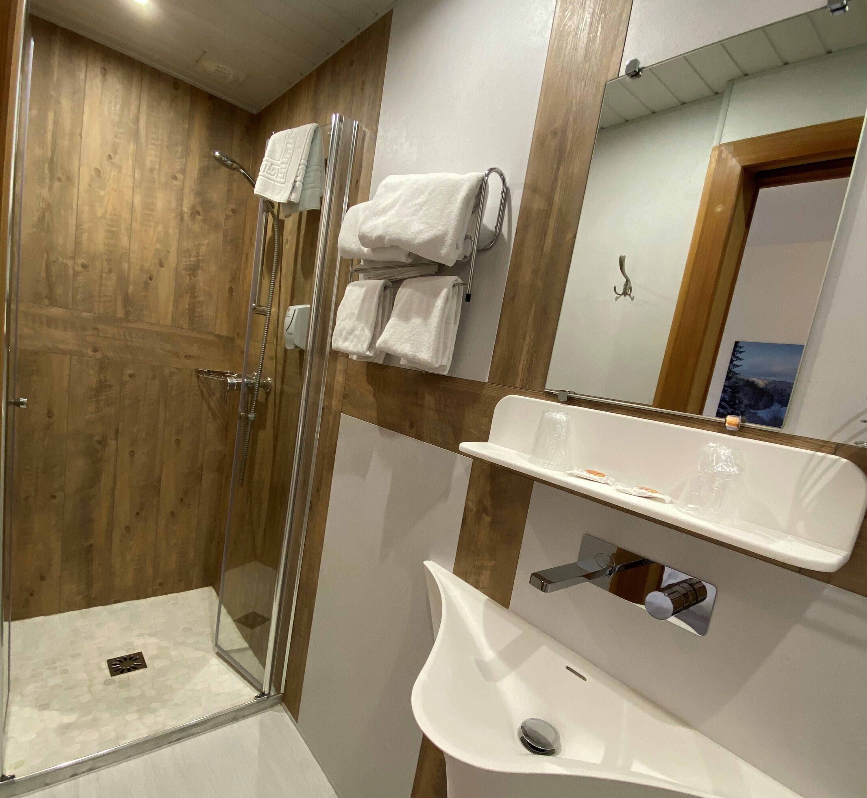 free toiletries, hair dryer, towels