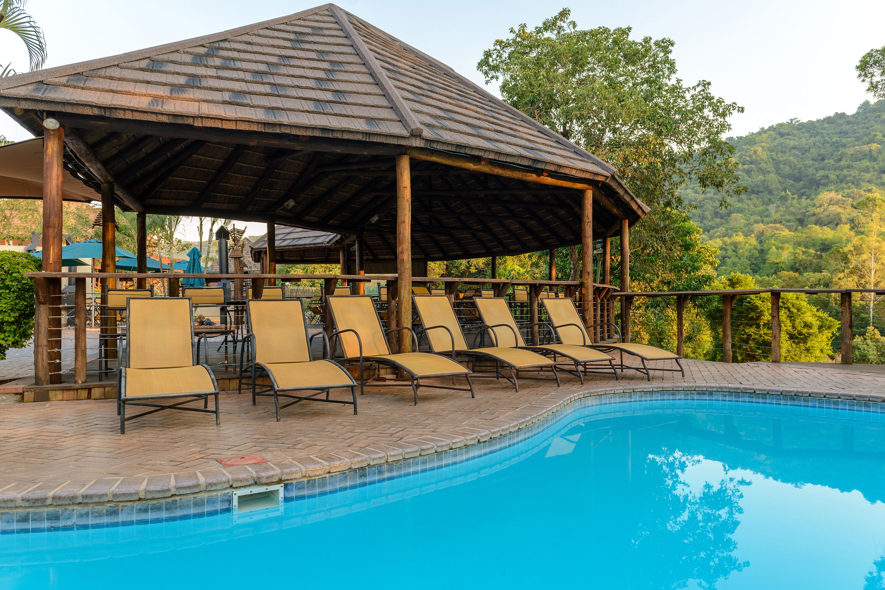 Outdoor pool, pool loungers