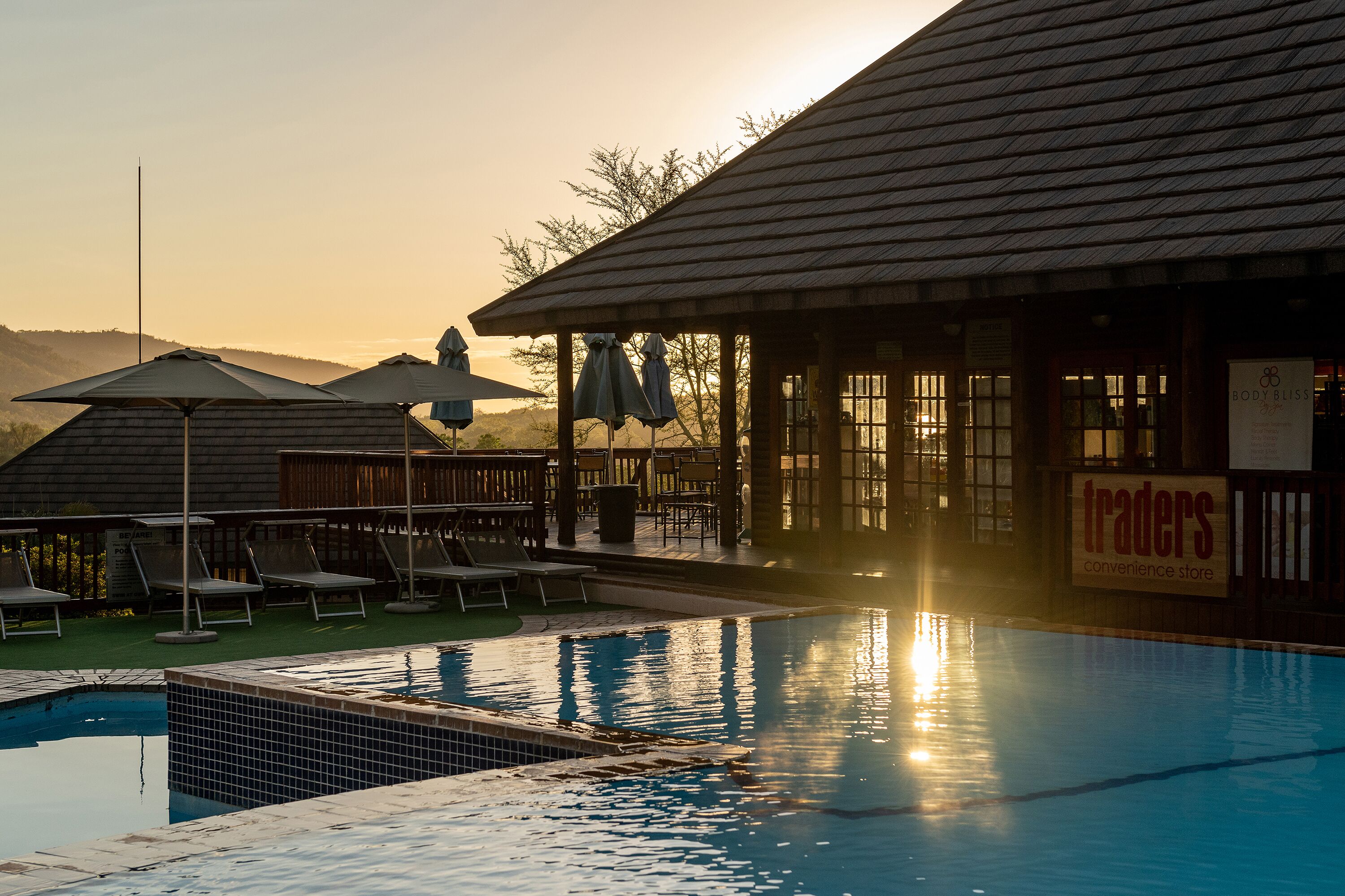 Outdoor pool, sun loungers