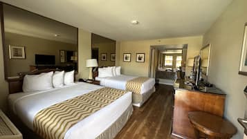 Room, 2 Queen Beds, Non Smoking | Desk, laptop workspace, blackout curtains, iron/ironing board