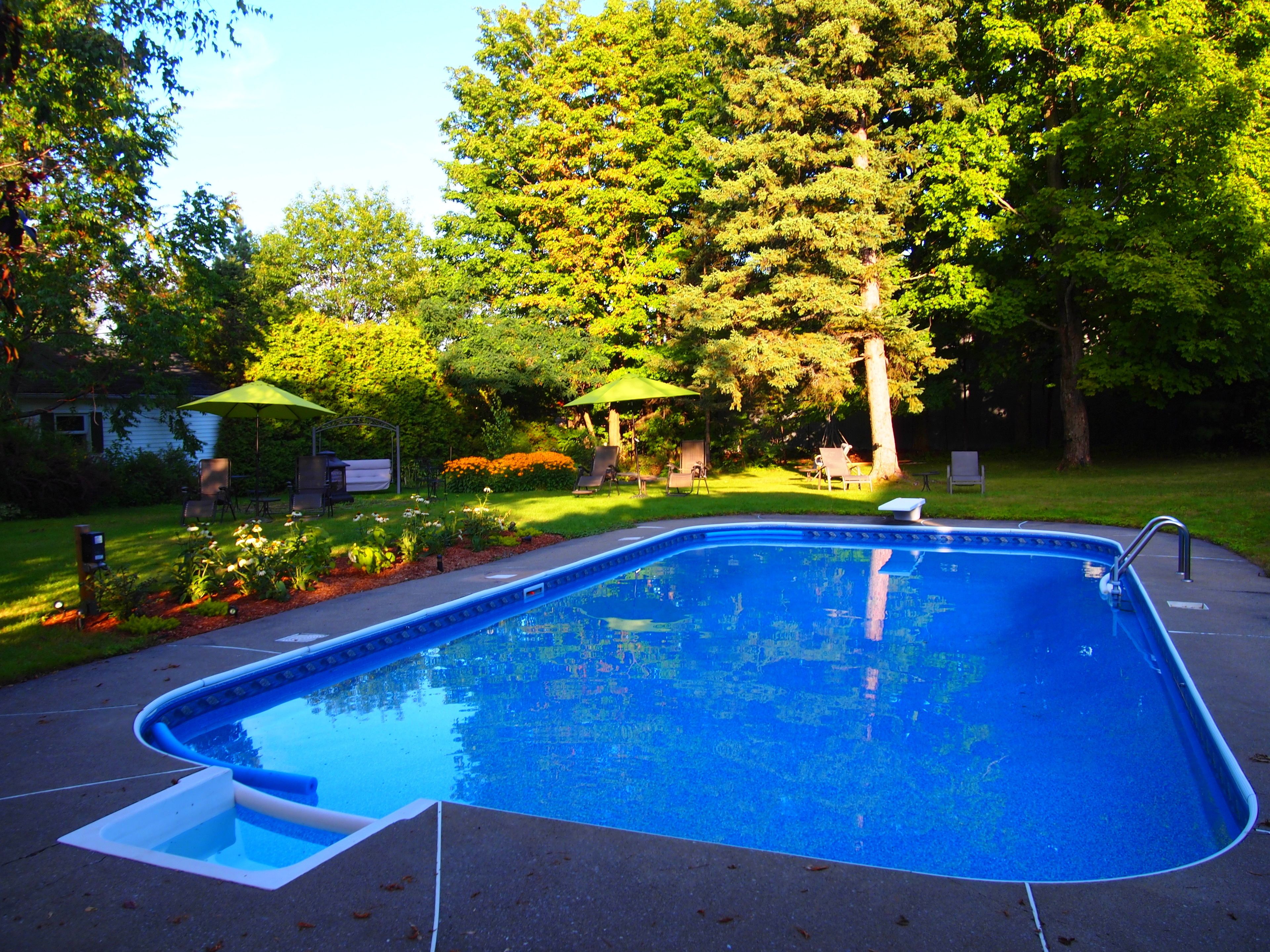 季節限定屋外プール、プール パラソル、サンラウンジャー