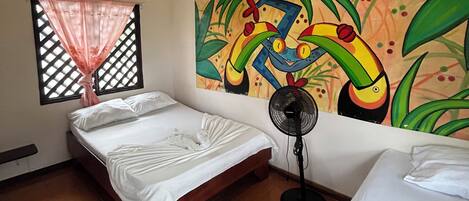 Laptop workspace, free WiFi, bed sheets