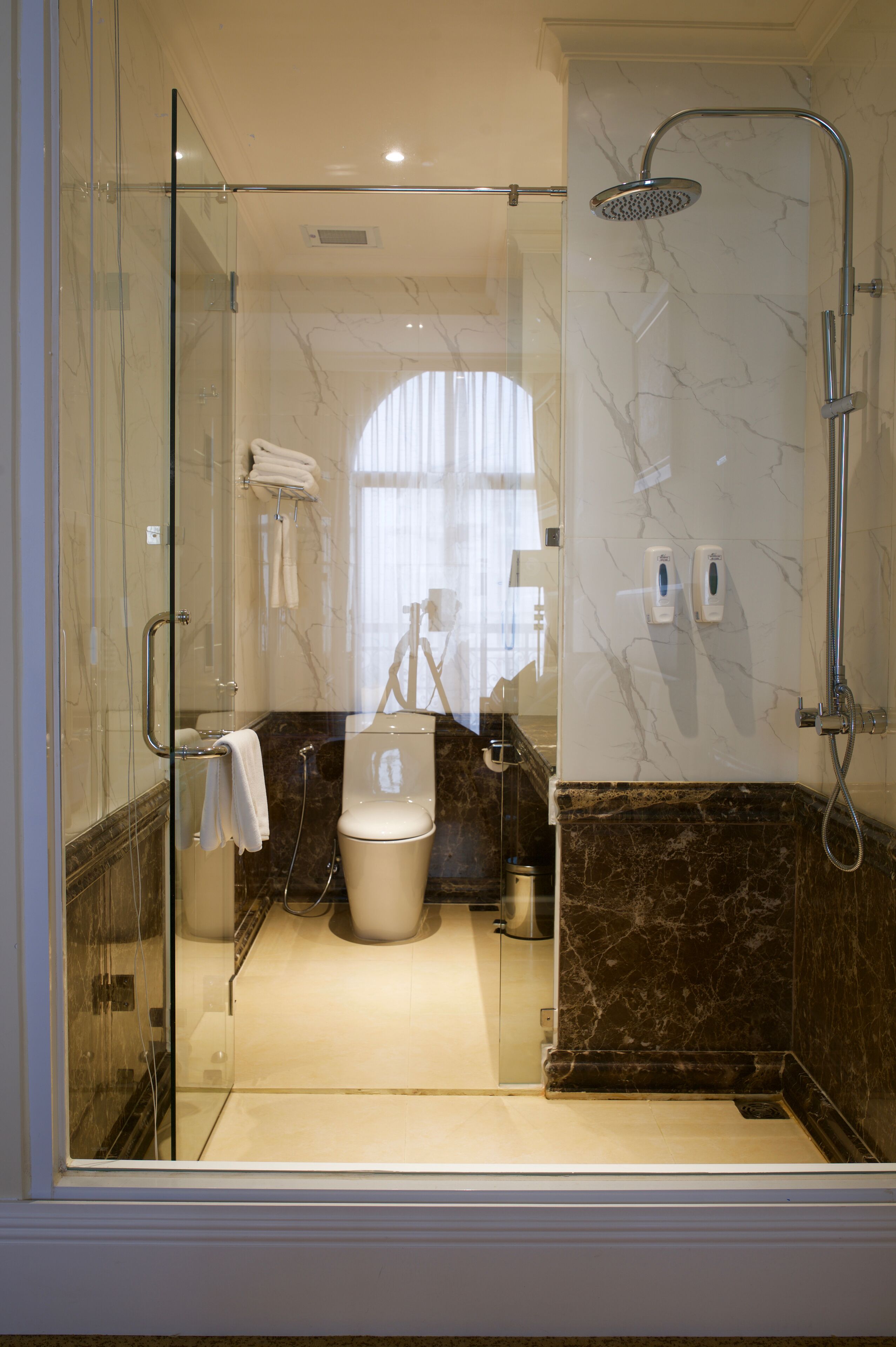 free toiletries, hair dryer, slippers, towels