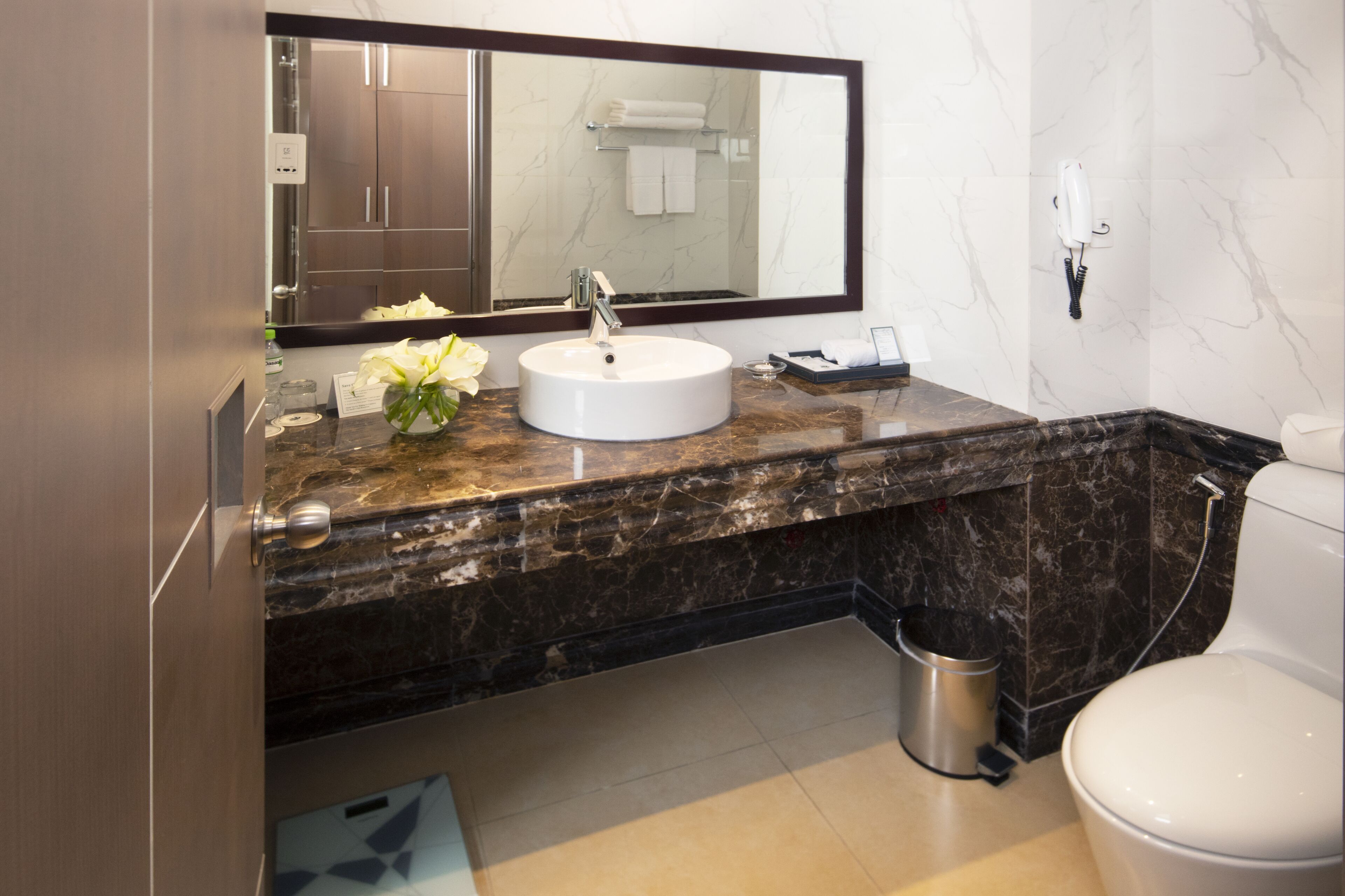 free toiletries, hair dryer, slippers, towels