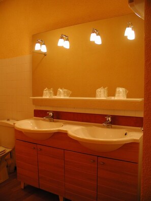 Shower, free toiletries, hair dryer