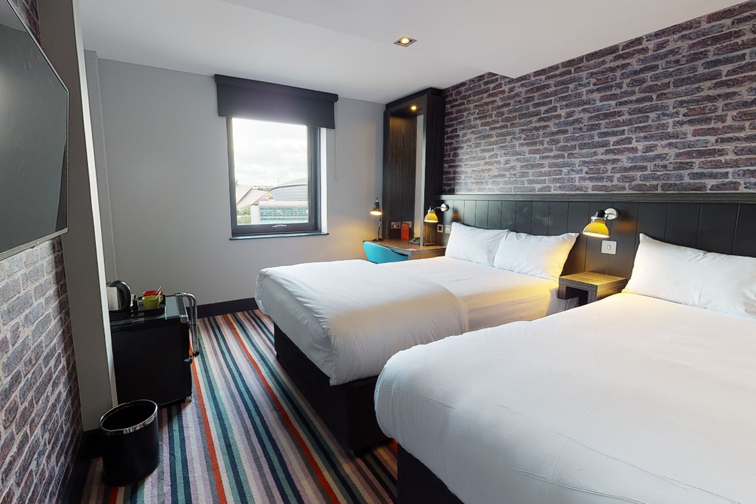 family room, 2 double beds | desk, laptop workspace, blackout curtains, iron/ironing board