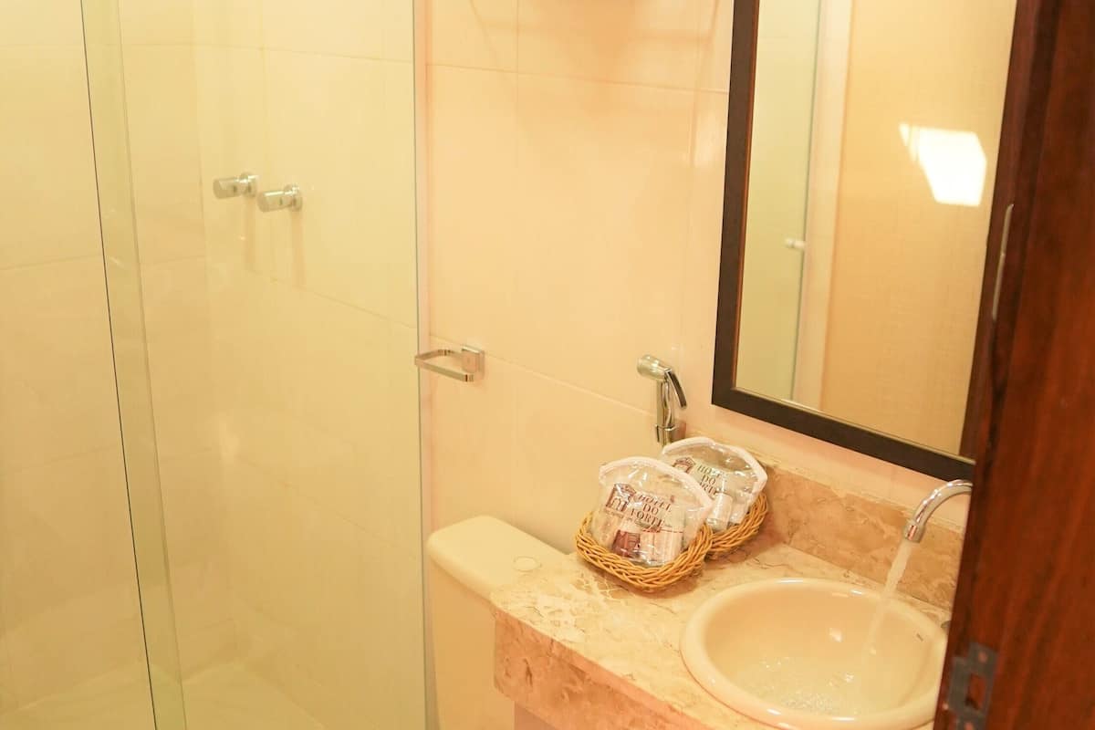 shower, free toiletries, hair dryer, towels