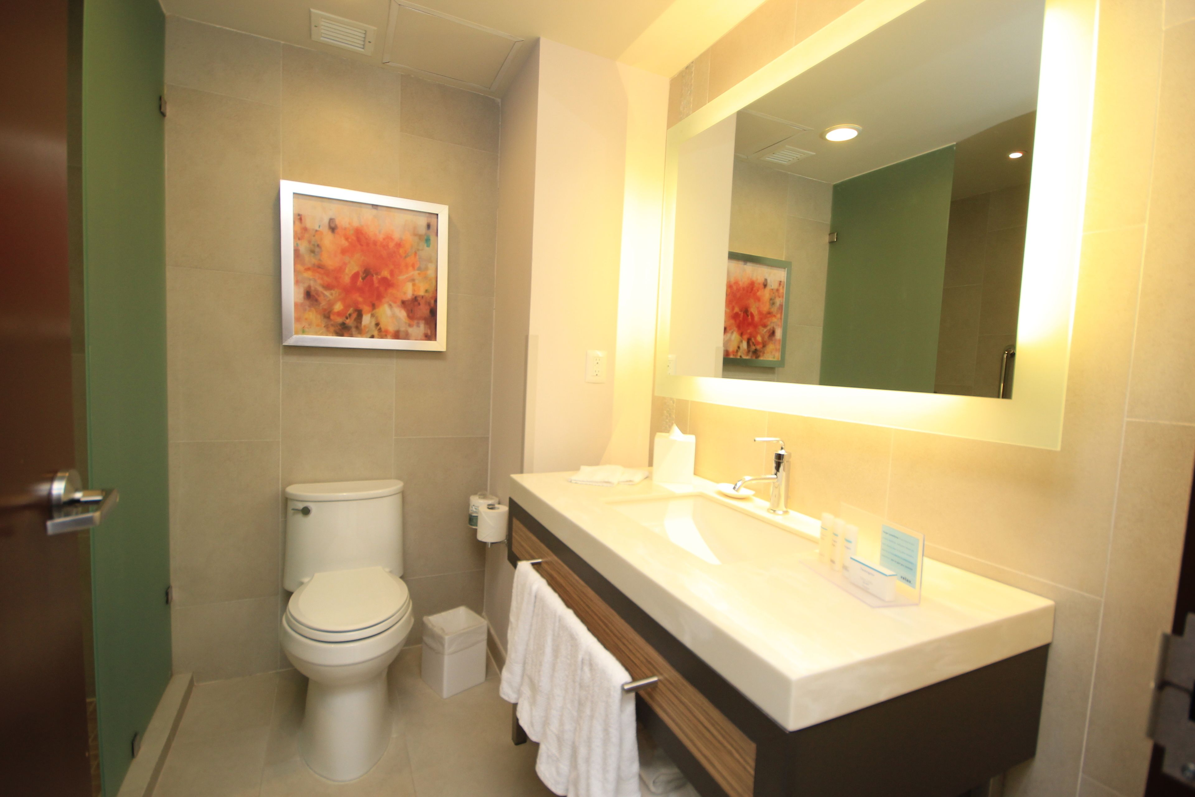 Dusche, kostenlose Toilettenartikel, Haartrockner, Handtücher