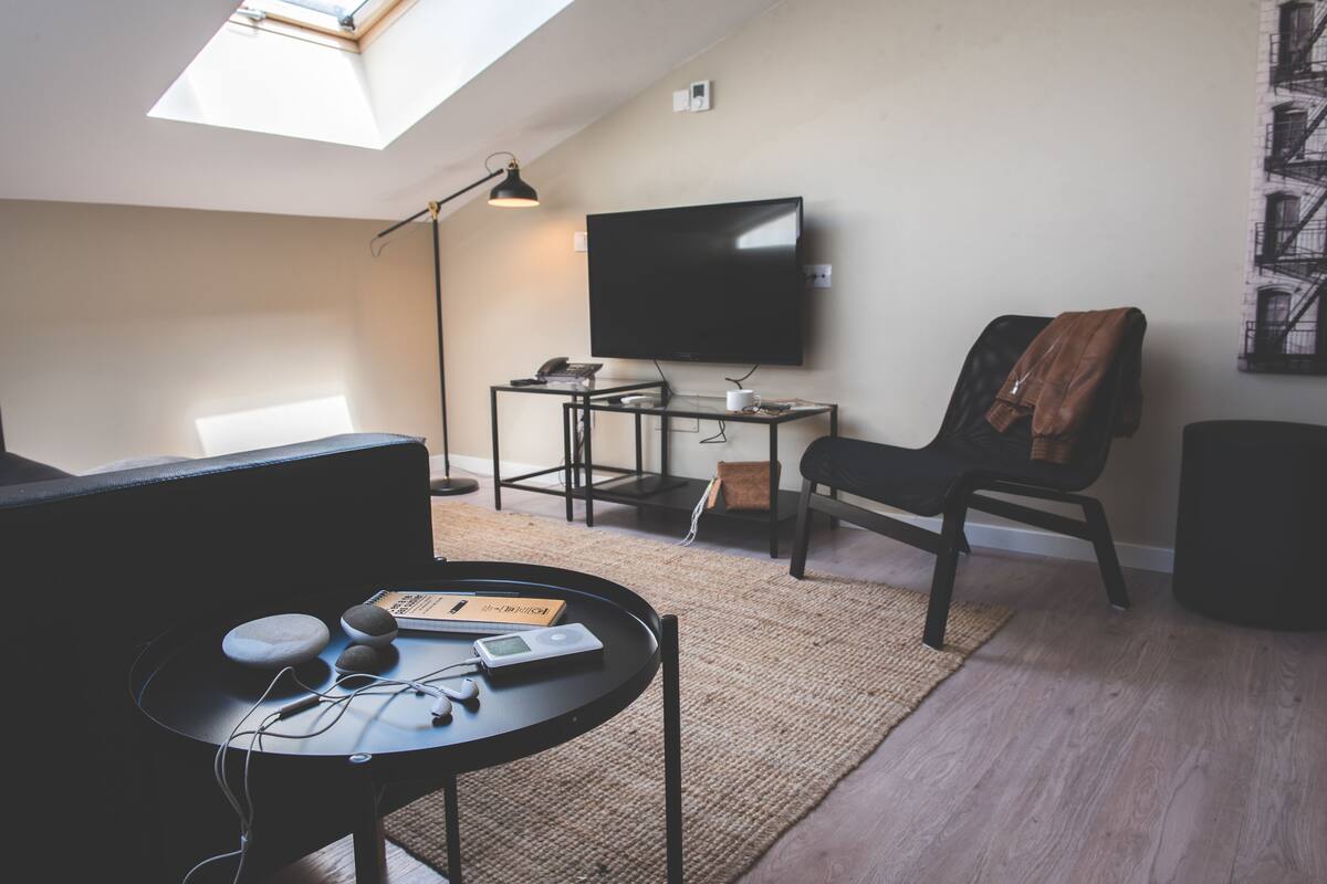 1 bedroom, blackout drapes, soundproofing, iron/ironing board