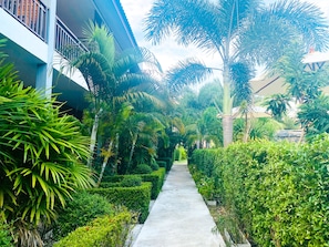 A pathway flanked by lush greenery and a modern building with balconies. - Hatzanda Lanta Resort (Ko Lanta)