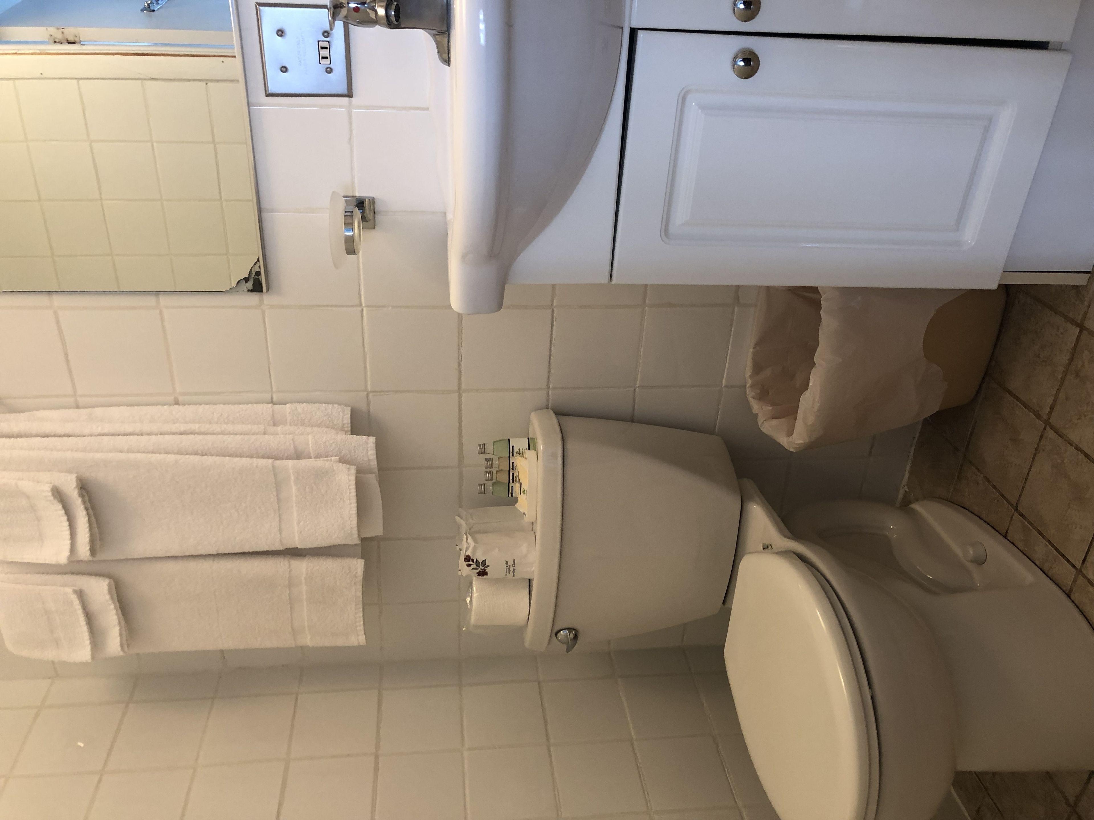 combined shower/bathtub, hair dryer, towels