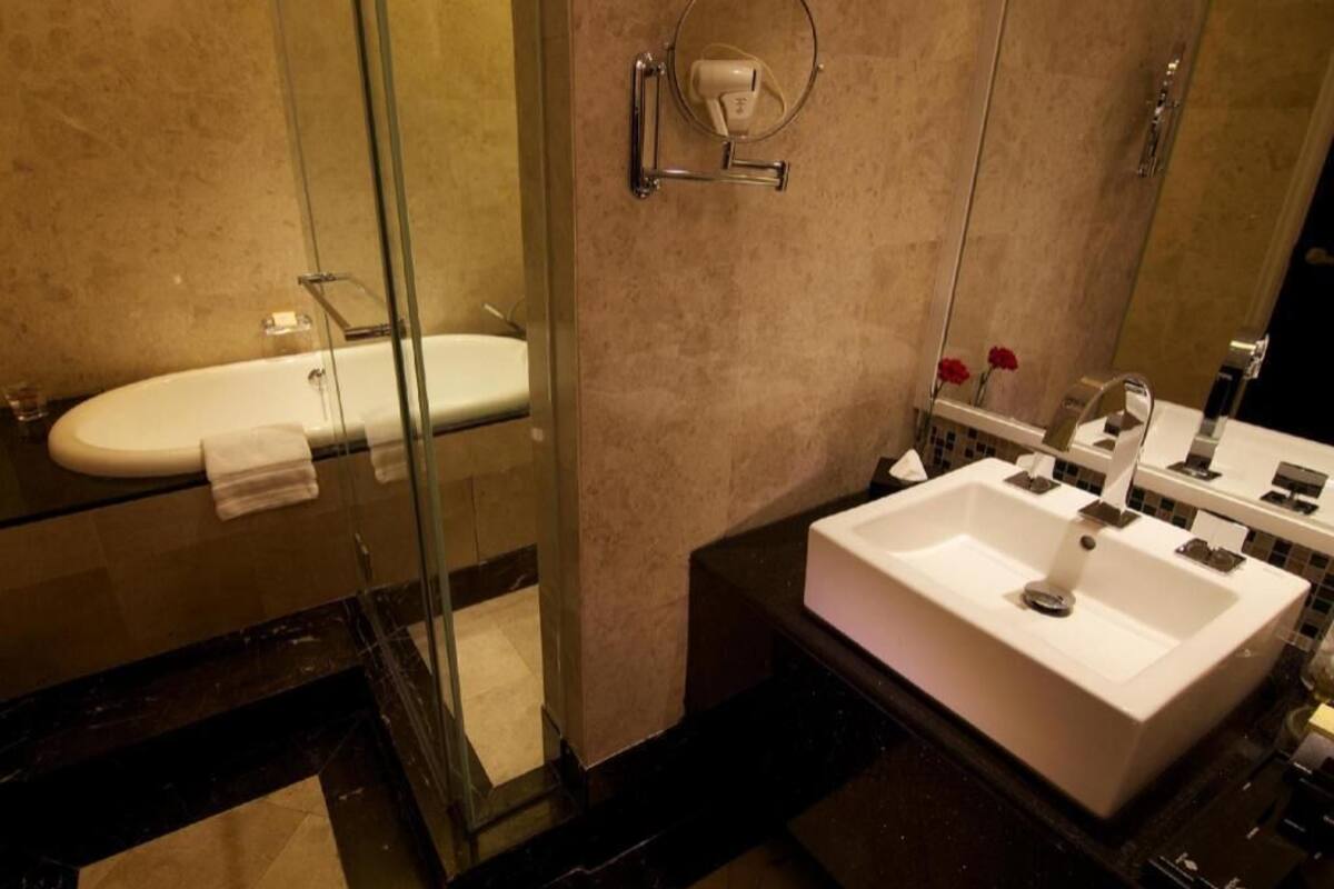 Bathroom | Hair dryer, bathrobes, slippers, bidet