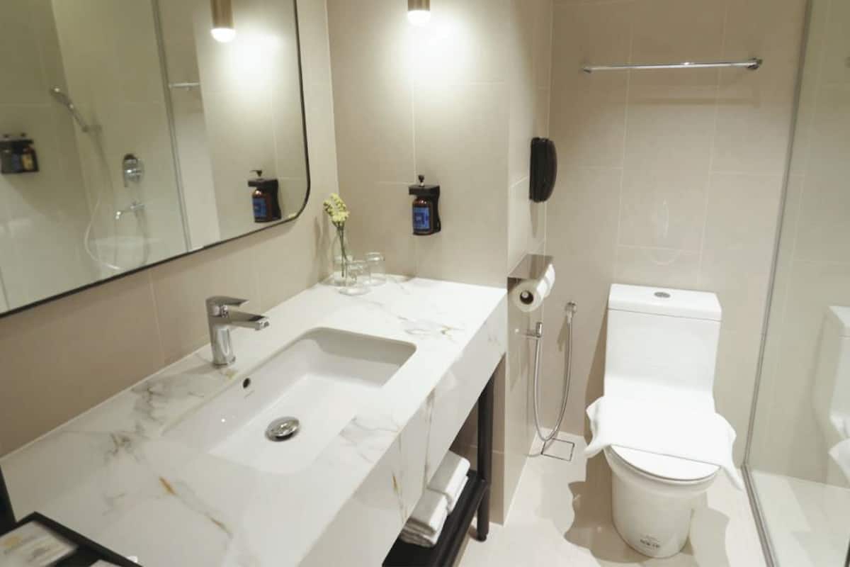Hair dryer, bathrobes, slippers, bidet