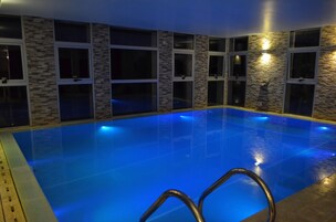 Indoor pool, open 10:00 AM to 10:00 PM, sun loungers