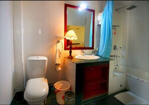 Shower, free toiletries, hair dryer, slippers