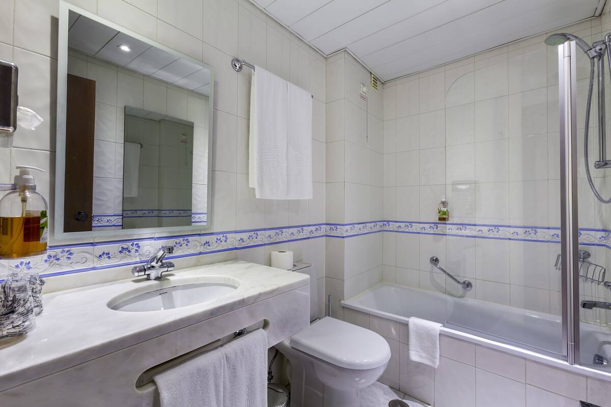 free toiletries, hair dryer, towels