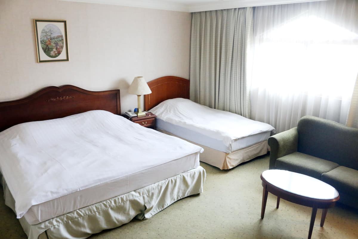 Donsdekens, een minibar met enkele gratis items, een kluis op de kamer