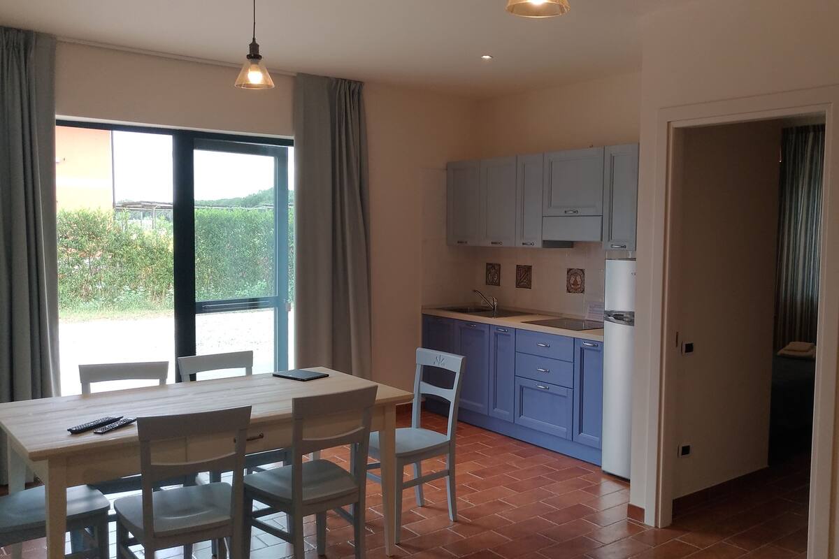 Apartamento luxo, 2 quartos | Cozinha americana privada | Geladeira, cooktop, talheres/pratos/utensílios de cozinha