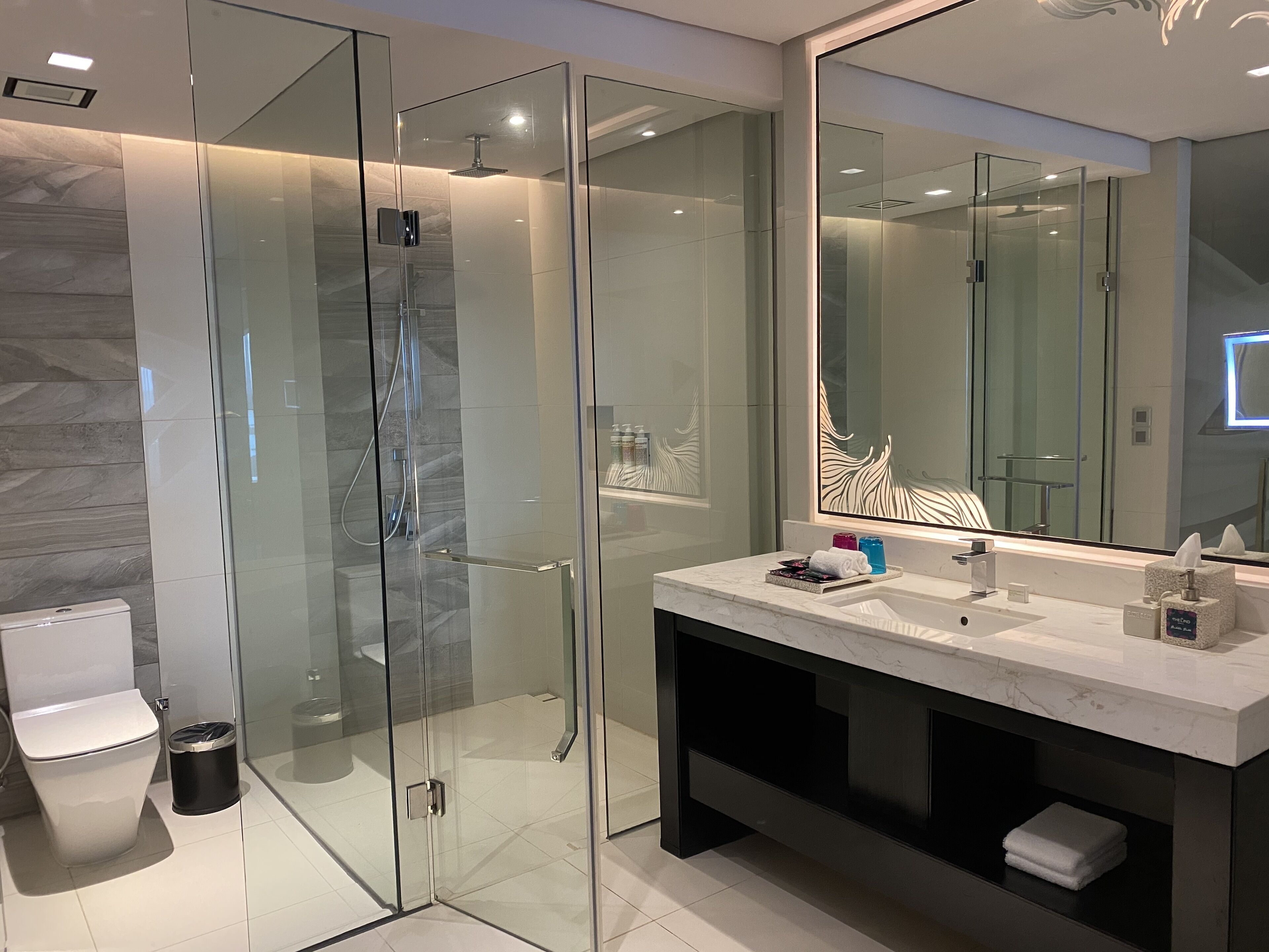 free toiletries, hair dryer, bathrobes, slippers